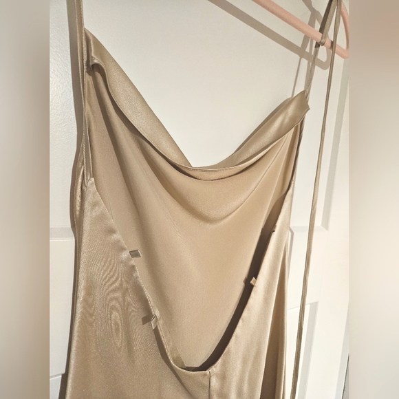 Lounge Cowl Neck Mini Silk Slip Dress (Beige) - Silk Maison - Picture 15 of 15